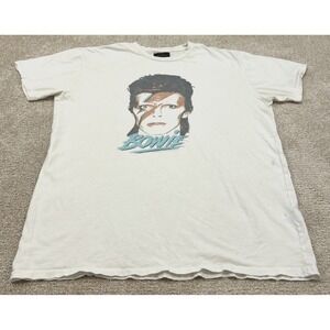 David Bowie Shirt Sz Medium Retro Brand Large Print Distressed Thrashed USA Made